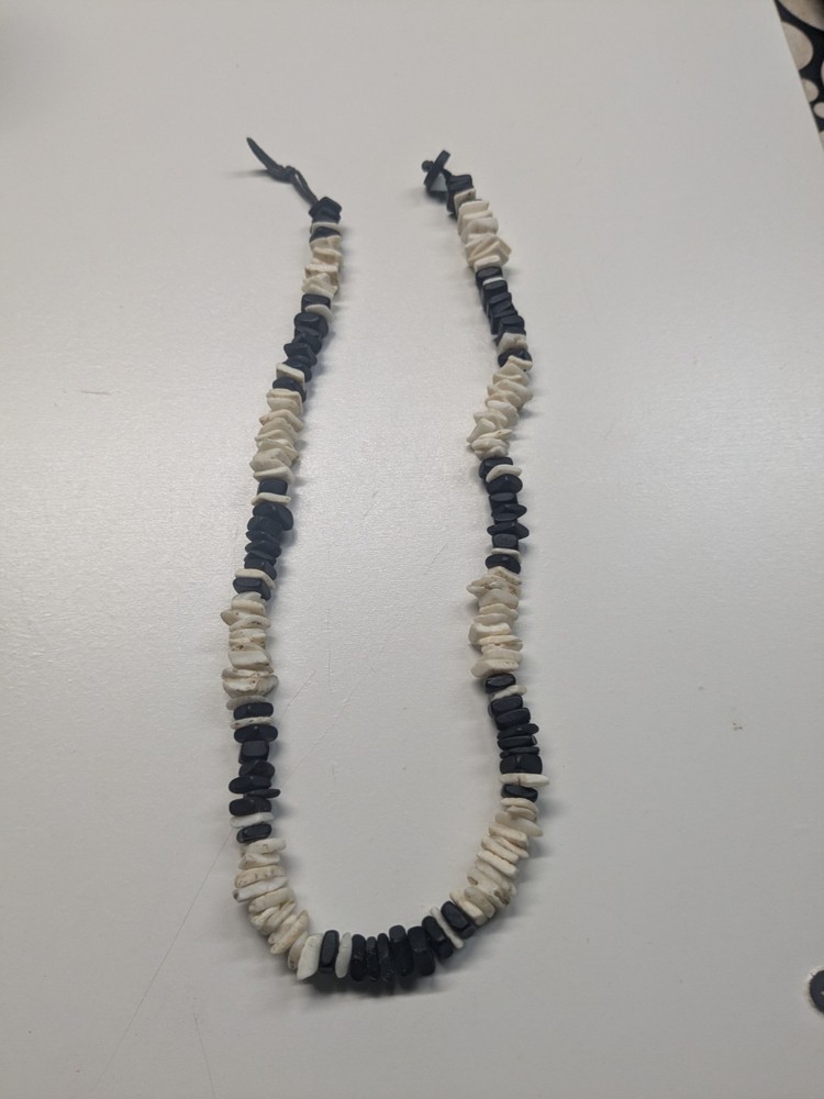 Vintage Black & White Clam Chip Puka Style Surfer Necklace