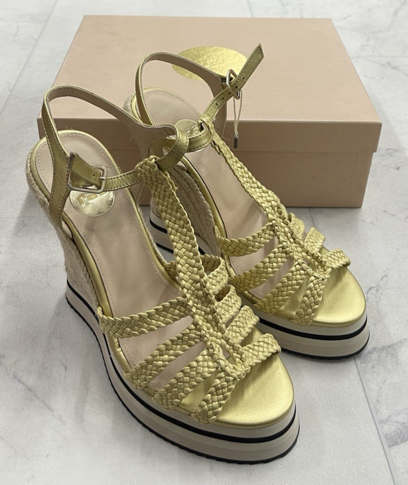 NIB RAS Women's Kepang Wedge Leather Sandals Espadrilles Size:38 (US 8)