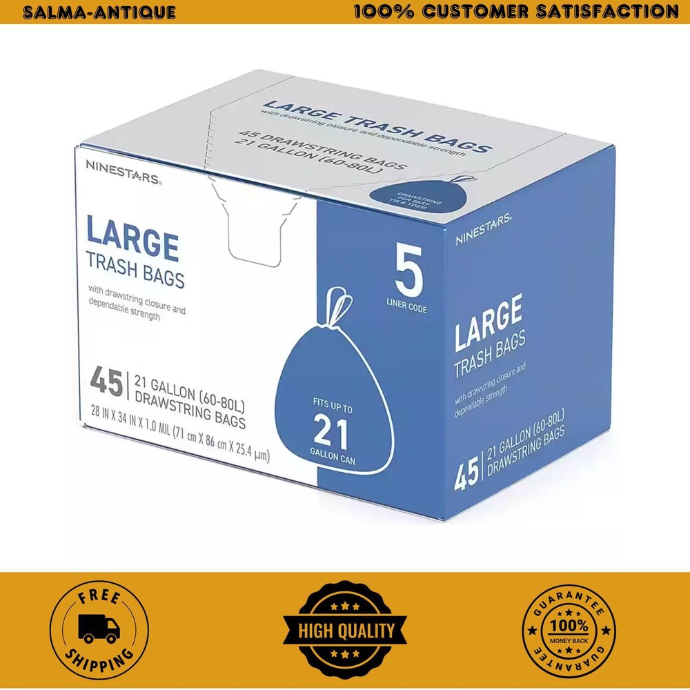 NINESTARS 21 Gal. Large Kitchen Drawstring Closure Trash Bags (45-Count)