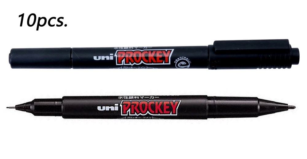 10pcs Uni PROCKEY Water-Based Twin-Tip Markers Black Fine & Extra Fine Made in Japan