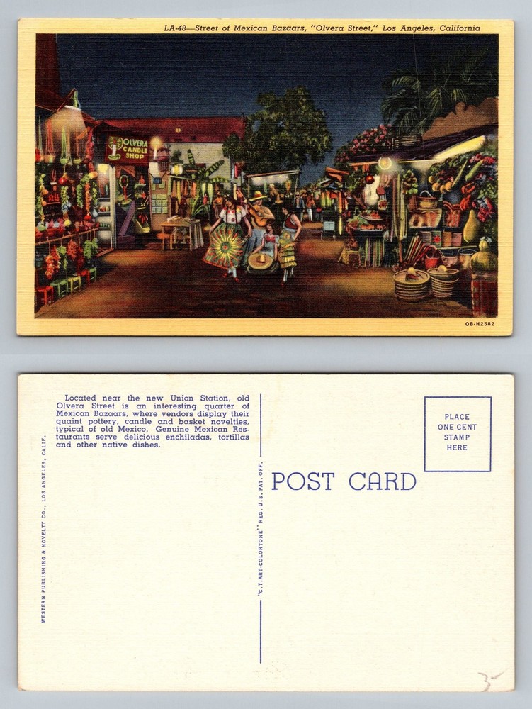 Los Angeles, CA-California, Olvera Street Mexican Bazaar Market Vintage Postcard
