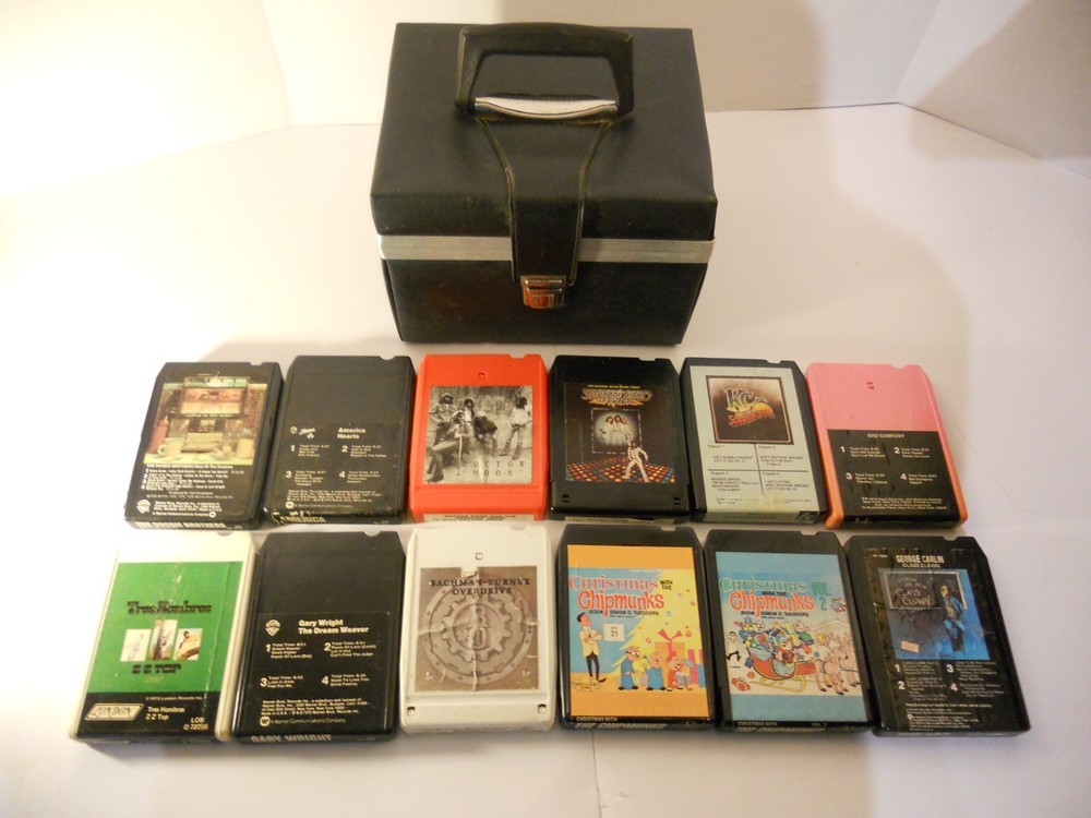 Vtg Lot of 12 8-Track Tapes + carrying case ~ All Play Tested👍🏼🎧 1970s Rock