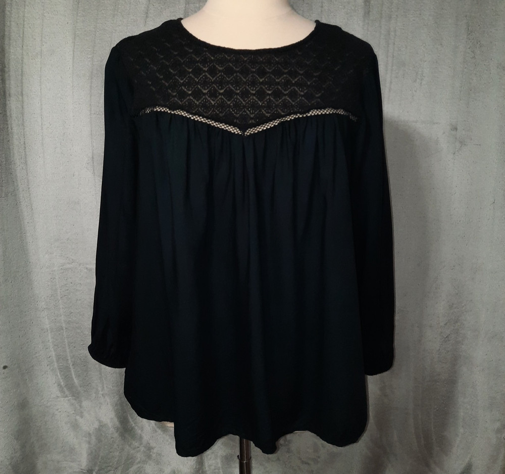 Old Navy Peasant Blouse Mesh Crochet Womens XXL Black Boho Poet Core Whimsigoth