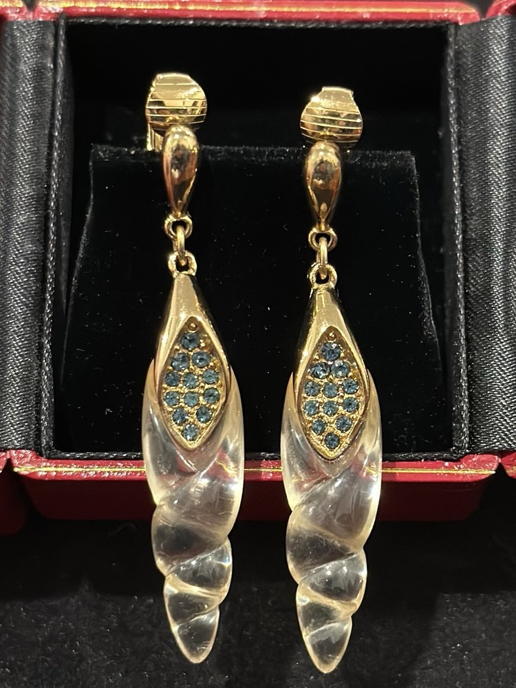 Vintage Givenchy Gold Tone Crystal Seashell Design Clip Earrings