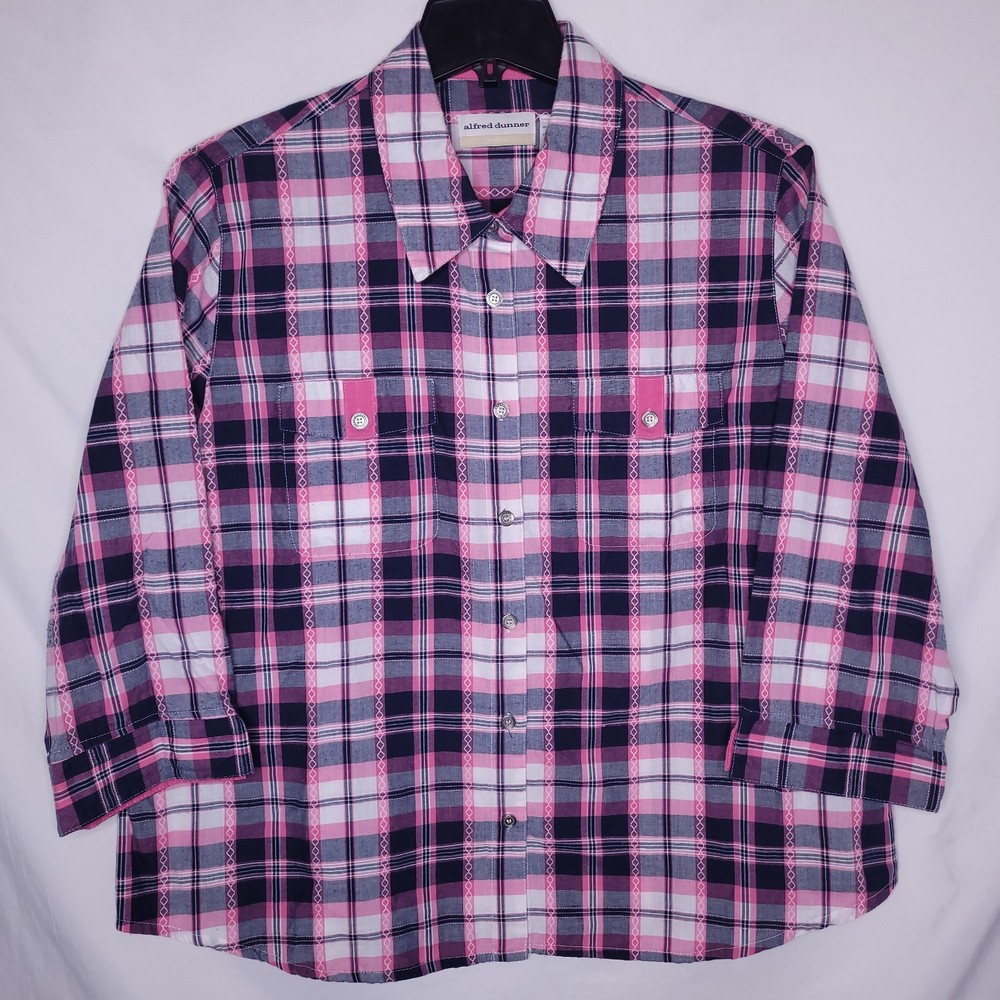 Alfred Dunner Top 18W Plaid Pink, Blue