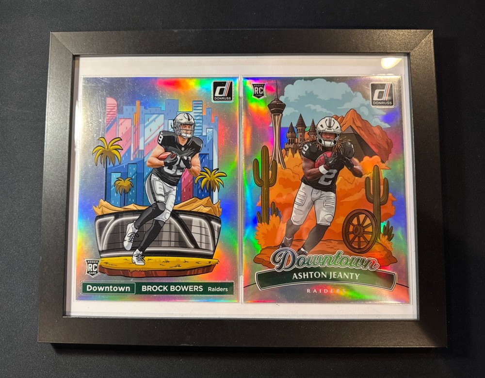 Brock Bowers & Ashton Jeanty Donruss Oversized Downtown RC Lot In 8.5x11 Frame