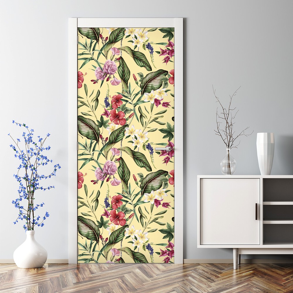 Warm Flowers Bubble Free | Yellow Floral Art | Field | Repositionable Door Decal