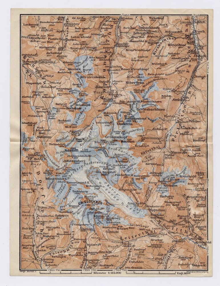 1910 Original Antique Map Of Grossglockner / High Hohe Tauern / Austria