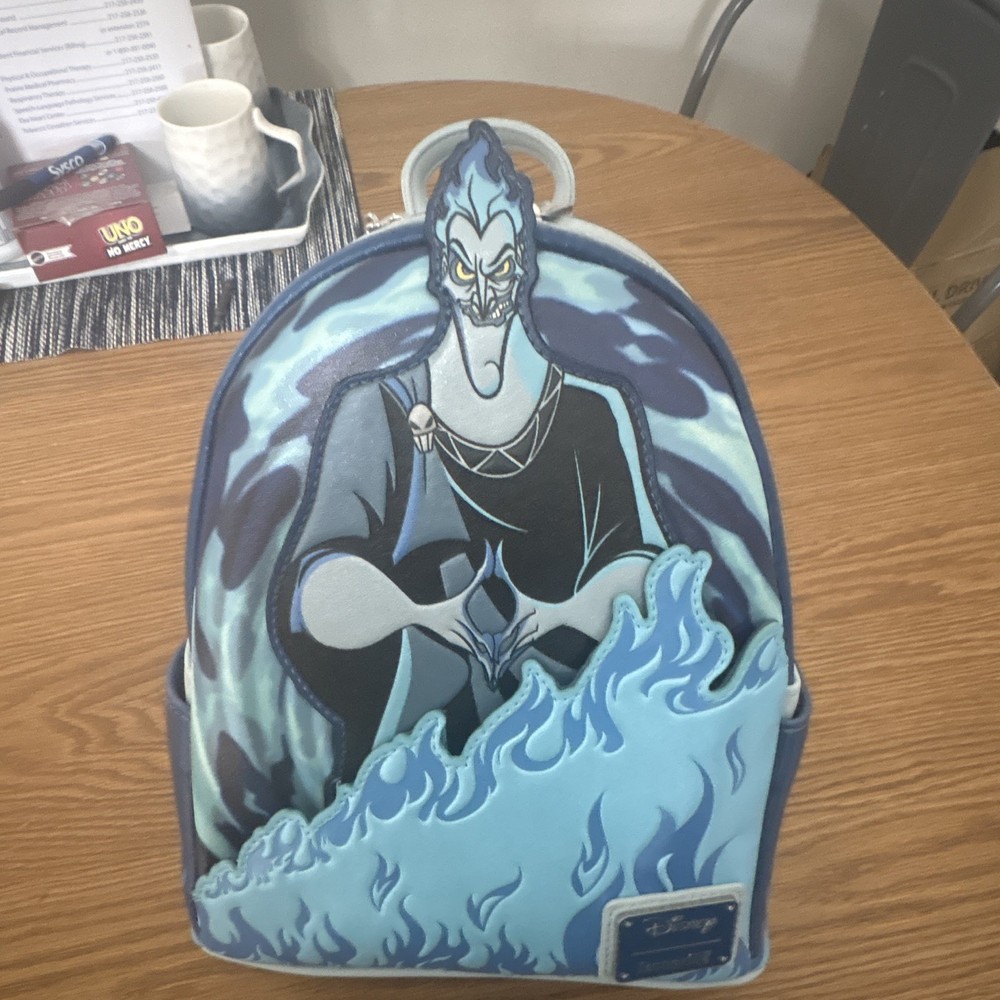 Loungefly Disney Hercules Hades Mini Backpack Flame Design Blue Light Blue Black