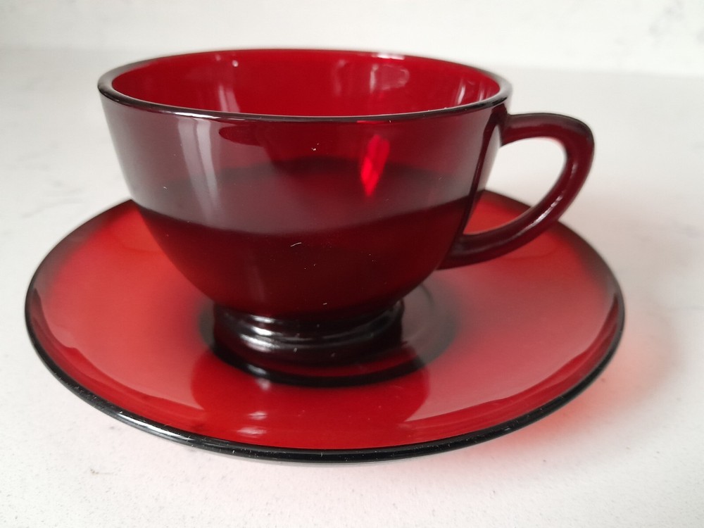 Vintage Royal Ruby Red Glass Tea Coffee Cup and Saucer