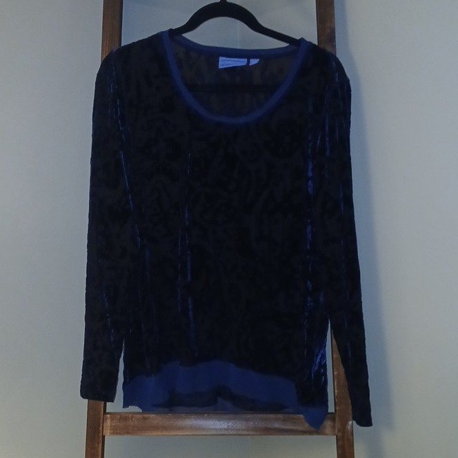 Simply Vera Vera Wang Women's XL Blue Black Velvet Floral Scoop Top