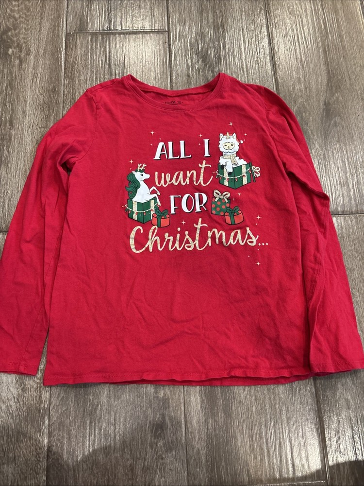 Girls Christmas Short Size 16-18 Children’s Place XXL EUC Long Sleeve Red Top