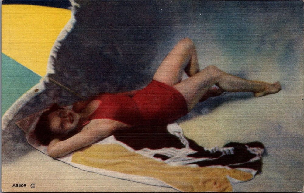 Vintage MWM Pin-Up Swimsuit Woman Color-Litho Postcard AB509
