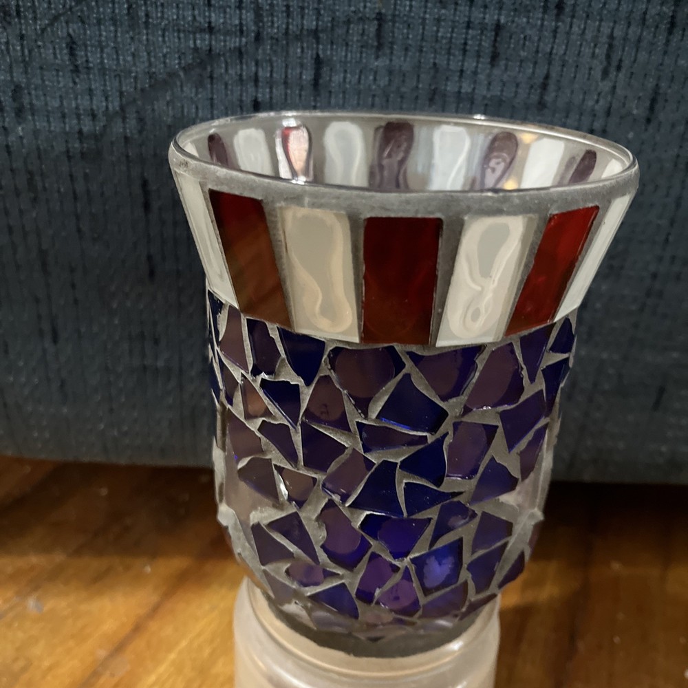 Mosaic Red White Blue Star Patriotic Candle Holder