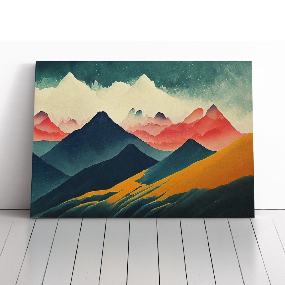 Vivacious Painted Mountains Canvas Wall Art Print Framed Picture Home Decor