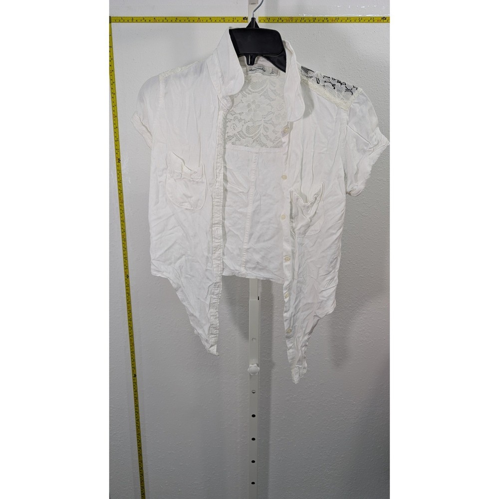 Abercrombie Kid Girls Large White Lace Yoke Tie Front Short Sleeve Button Up Top