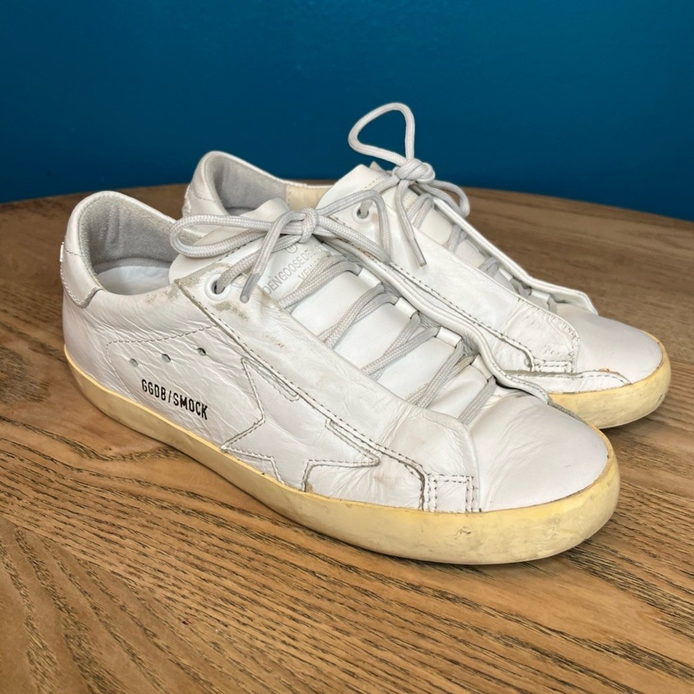 Golden Goose Superstar Smock White Distressed Leather Lace Up Sneakers Size 36/6