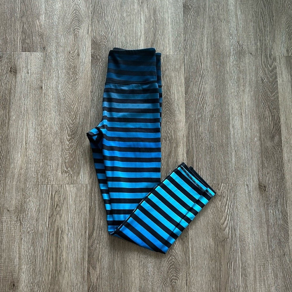 ZYIA Active Blue Ombre Stripe Light N Tight Hi-Rise 7/8 Leggings Size 4