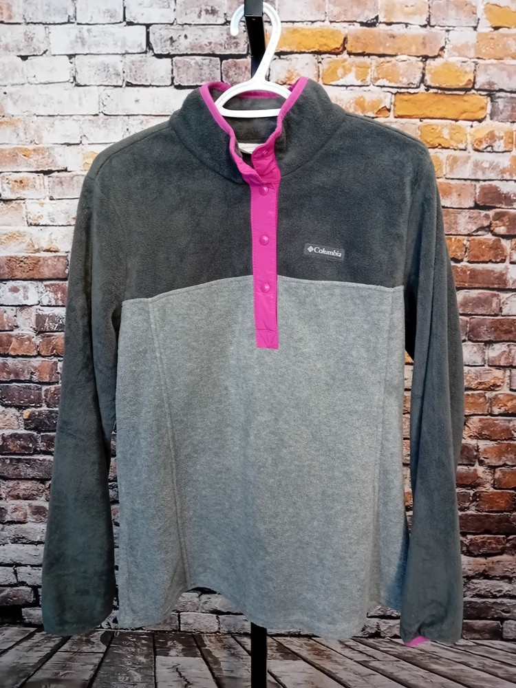 Columbia Fleece Pullover Womens Large Grey And Pink Sweatshirt Colorblock