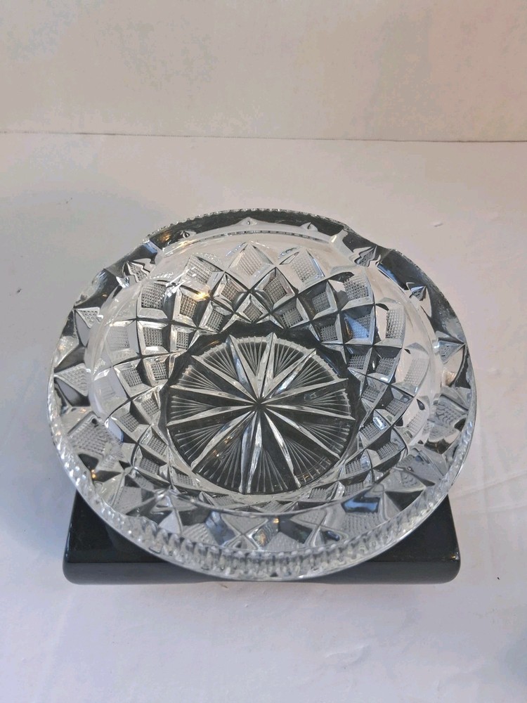 Vintage MCM Round Clear Cut 24% Lead Crystal Ashtray;Cigar/Cigarette; 4 Holders