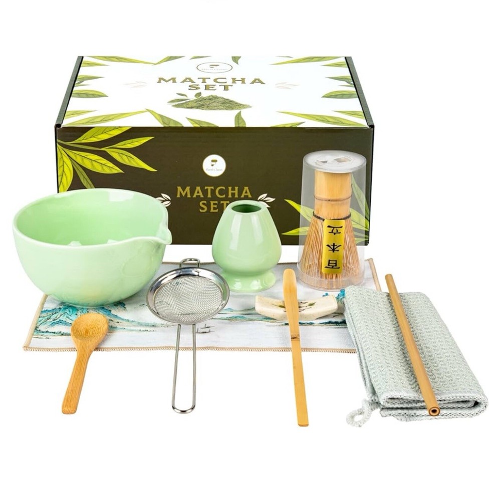 10-Piece Matcha Whisk Set with 100-Prong Bamboo Whisk and 17-Oz Ceramic Spouted Bowl