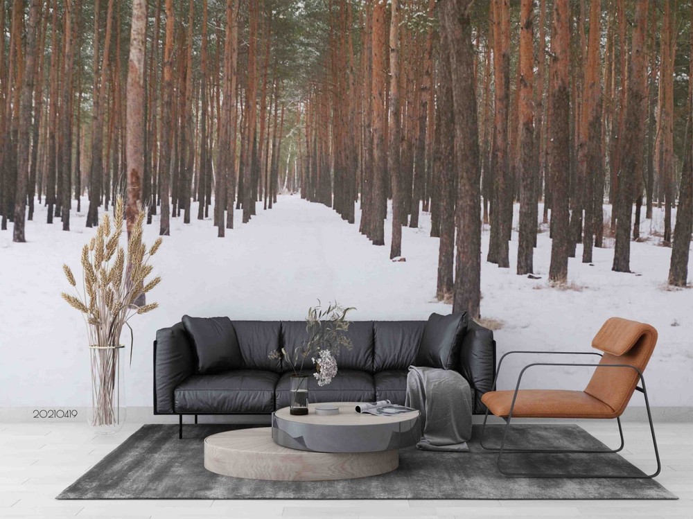 3D Red Pine Forest Winter Landscape Wall Murals Wallpaper Murals Wall Sticker 2