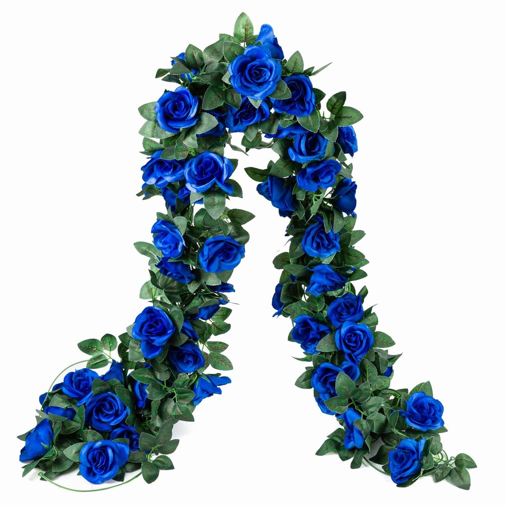2 Pack (16FT) Artificial Rose Vine Fake Flowers Garland Hanging Silk Rose Ivy...