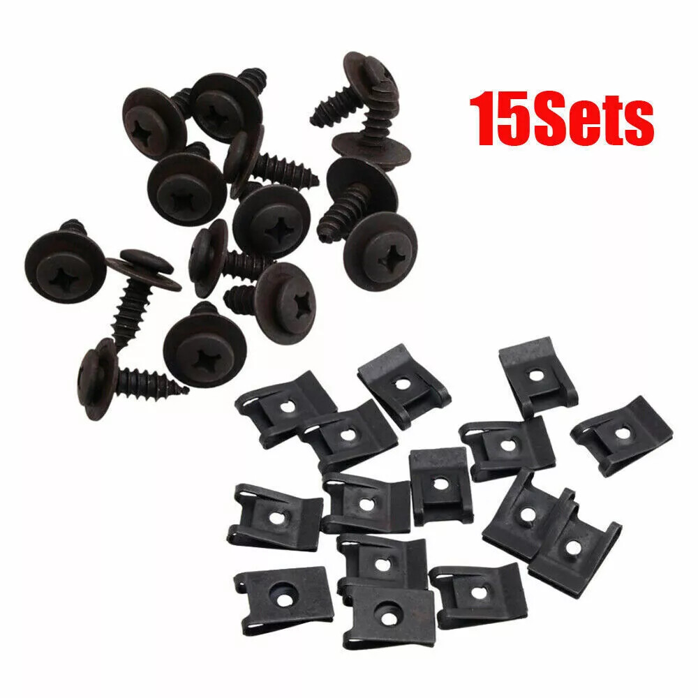 15-Piece Metal U-Type Clip Kit with Screws for Car Bumper Fender Trim Panel Fasteners