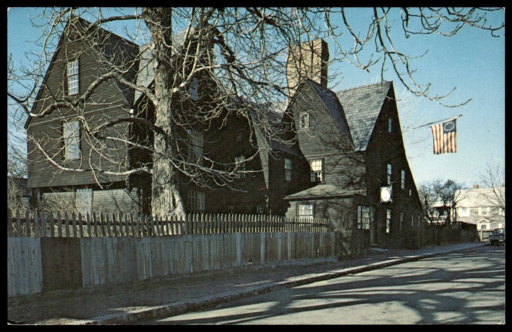 House of Seven Gables Salem MA Postcard Nathaniel Hawthorne Historic Flag