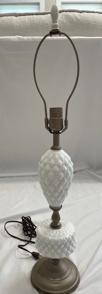 Vintage White Hobnail Milk Glass Table Desk Lamp 28 Inch Office Night Light  