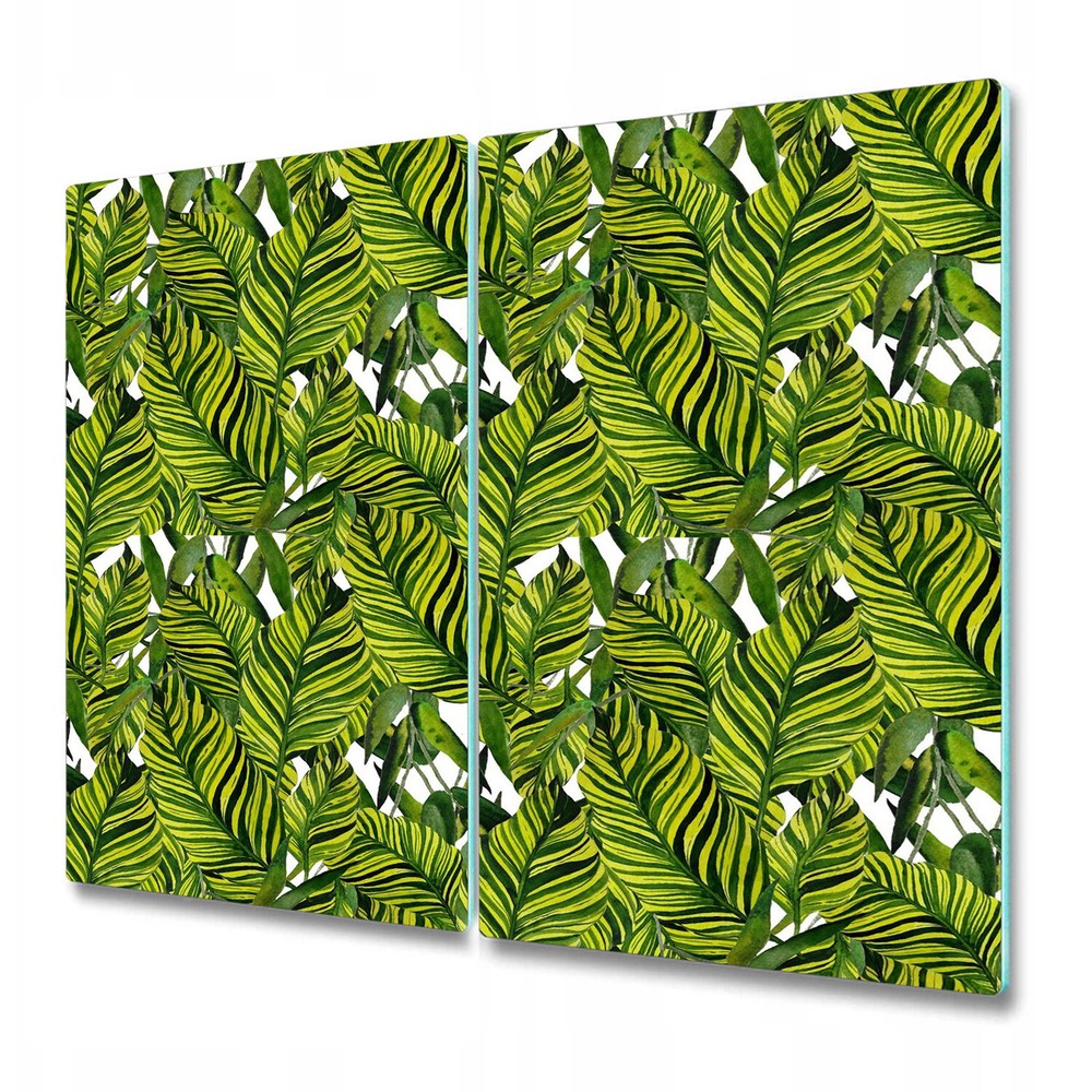 Serving Chopping Board Glass Cover Worktop Saver Big Jungle Leaves 2x30x52