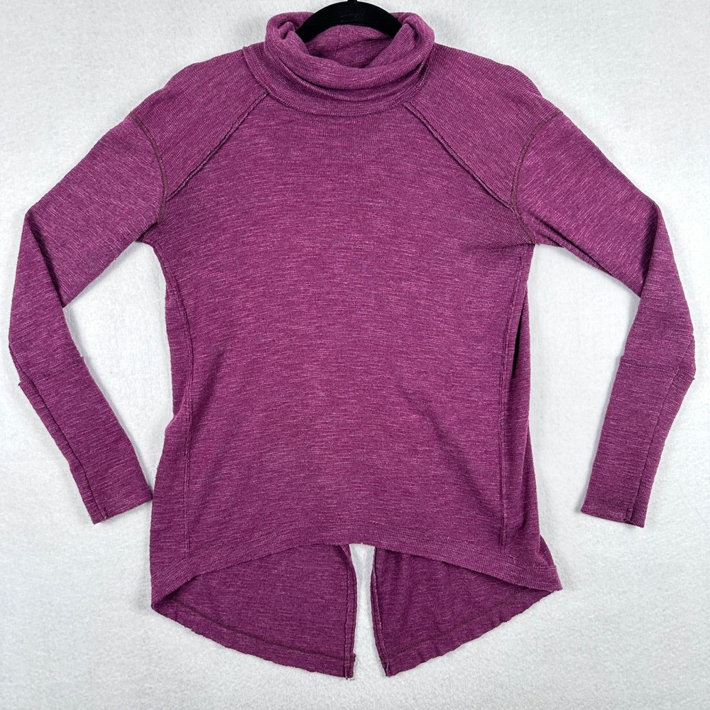 Free People We the Free Top Womens XS Purple Split Back Turtleneck Raw Hem