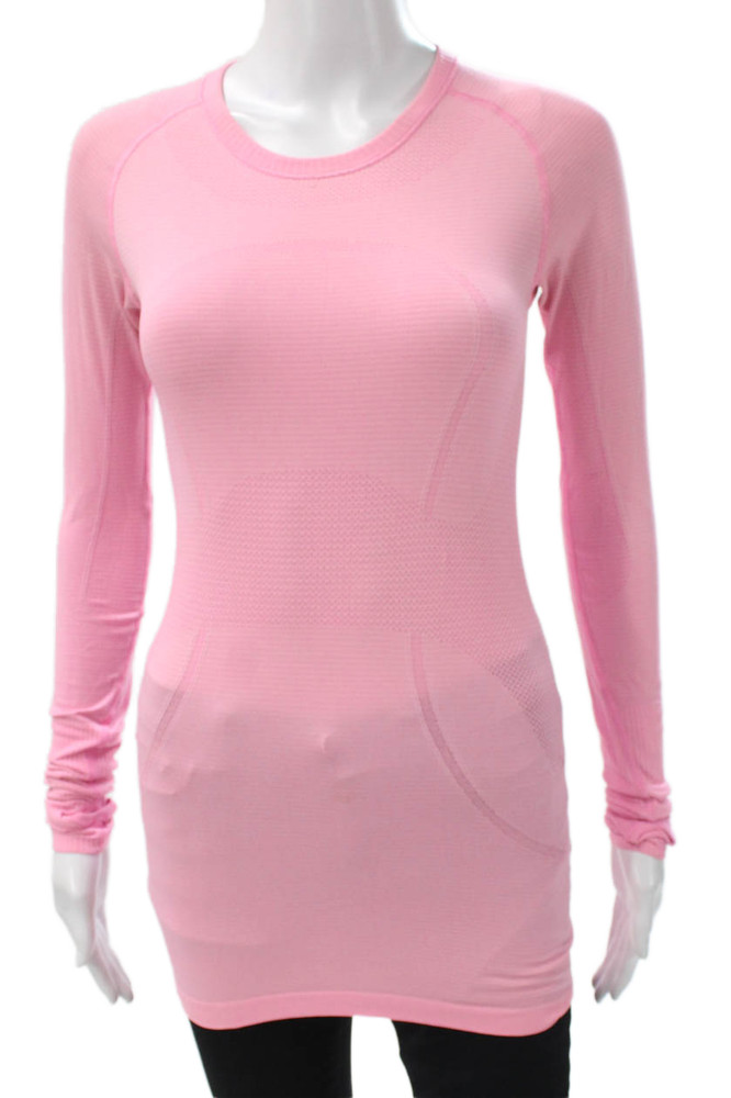 Lululemon Womens Basic Pink Nylon Crew Neck Long Sleeve T-Shirt Pullover Size 4Free Shipping in US $100+ Orders | $6.95 Orders Below