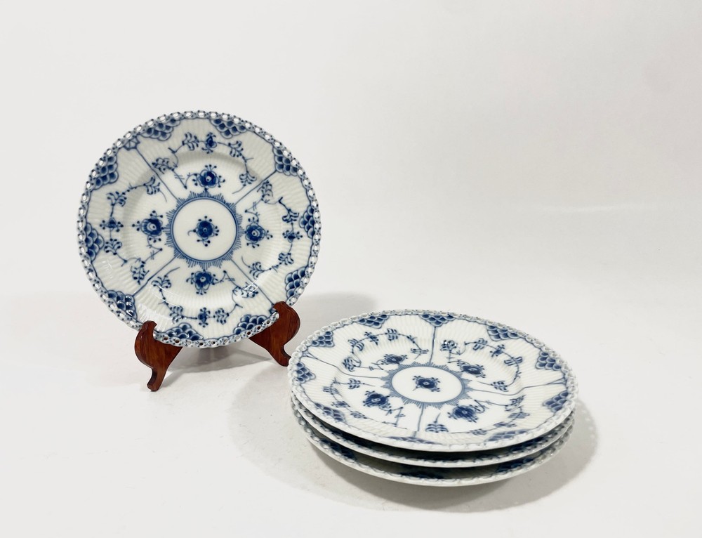 4x Royal Copenhagen Blue Fluted Full Lace 1087 Dessert Plates Diameter 17,5 cm