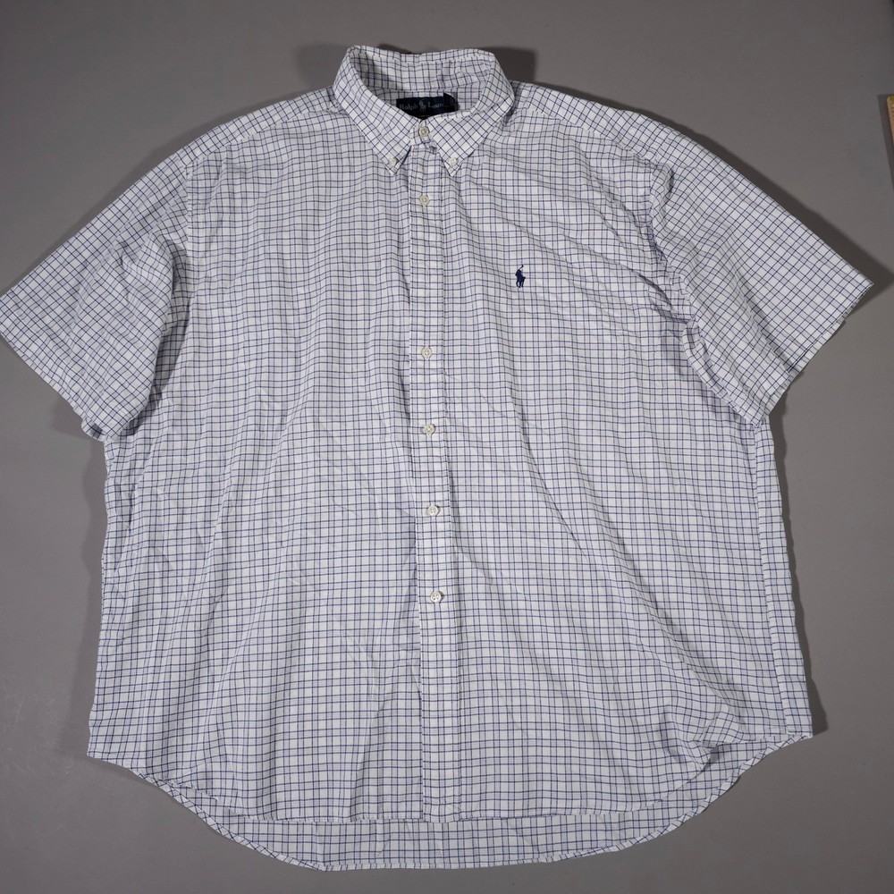 Ralph Lauren Button Down Mens XXL Blue White Check Short Sleeve Blake Shirt