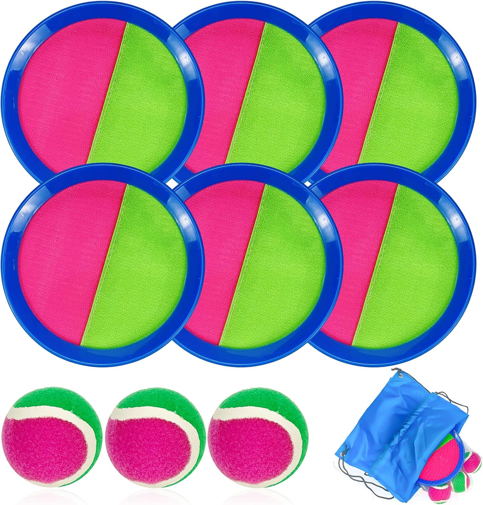 Toss and Catch Ball Set with 6 Paddles and 3 Balls for Outdoor Beach Fun