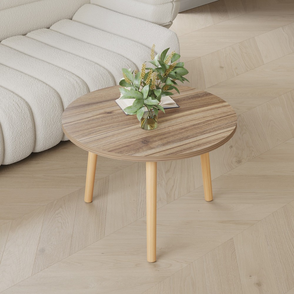 Oak Colour Round MDF Top Coffee Table Tea Table Wooden Legs Living Room Bedroom