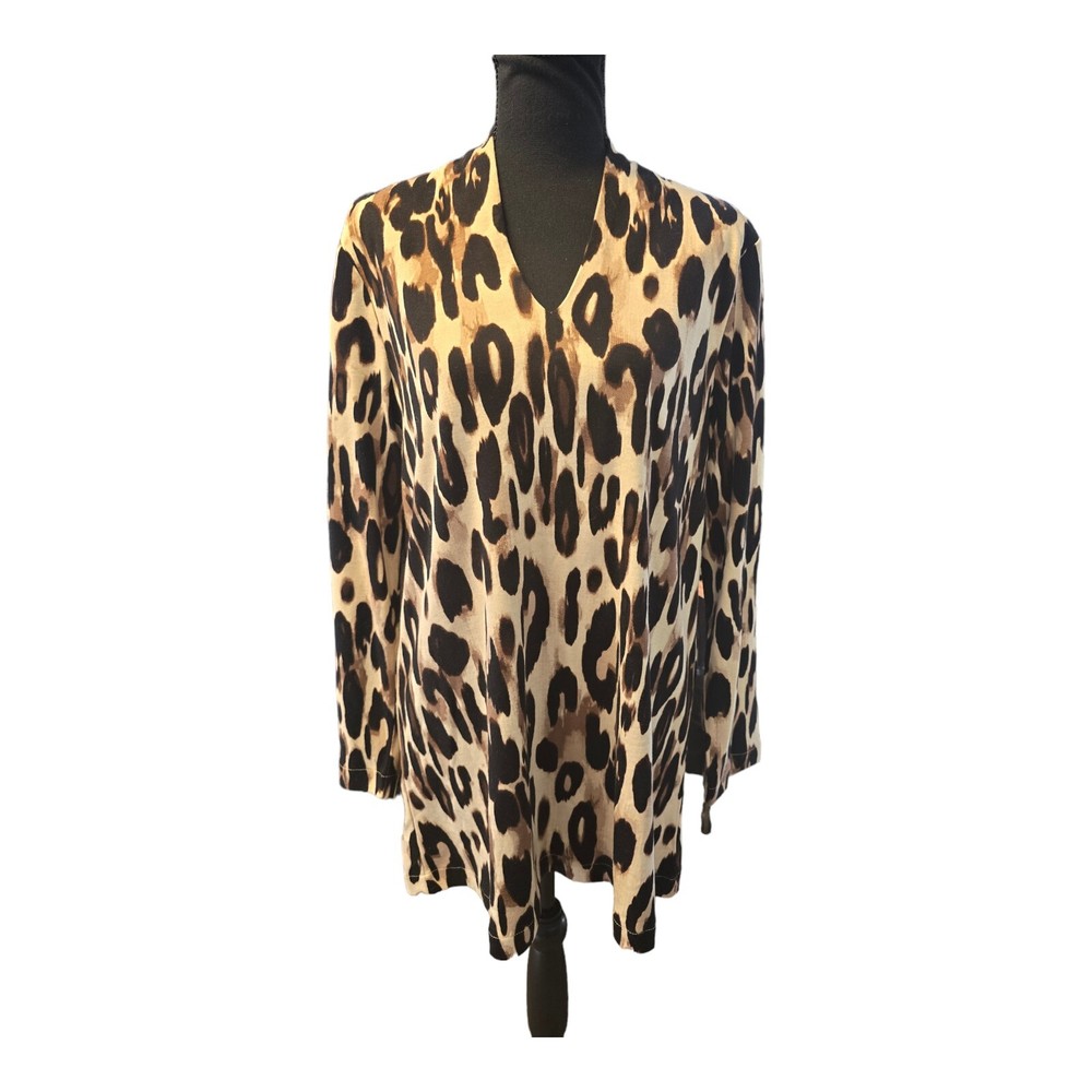 Chico's Neutral Polished Animal Tunic Knit Pattern Top LS Women'sSize 2 NWT $75