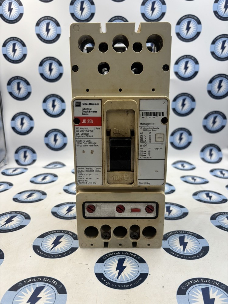 EATON JD3250F Circuit Breaker 250A 600V 3P 3PH JD 25K Trip JT3250 Trip