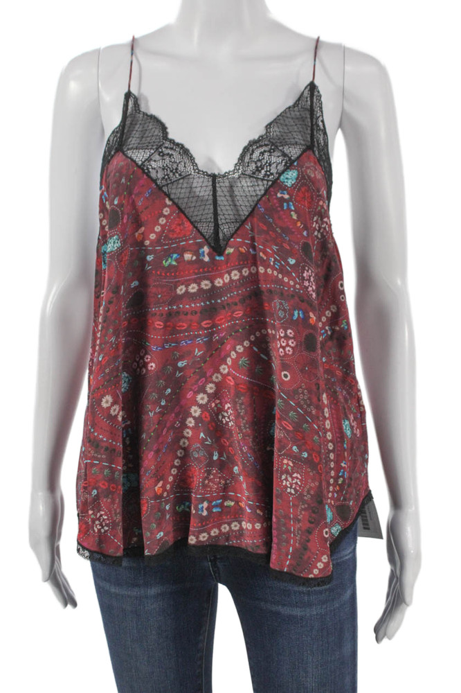 Zadig & Voltaire Womens V-Neck Floral Viscose Tank Red Sleeveless Size MFree Shipping in US $100+ Orders | $6.95 Orders Below