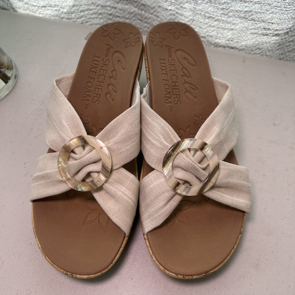 CALI from SKECHERS LUXE FOAM WOMEN'S size 10 WEDGES SANDALS beige/brown