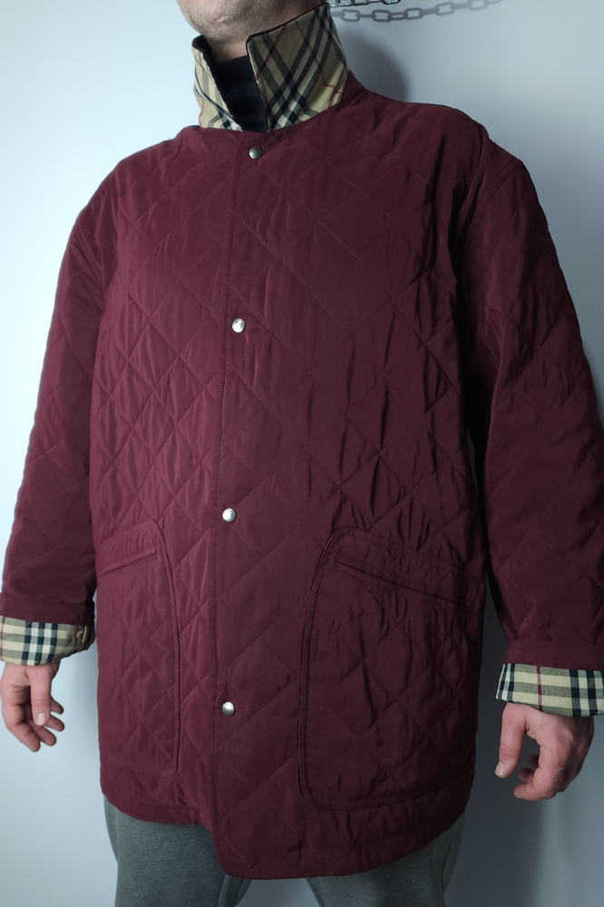 Burberrys London Vtg Men’s Quilted Jacket Dark Burgundy 2XL Tartan