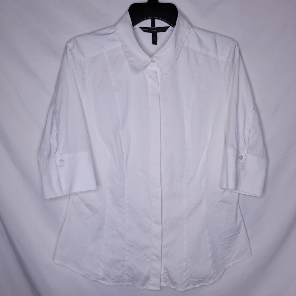 White House Black Market Shirt 14 White Button Up 3/4 Sleeve