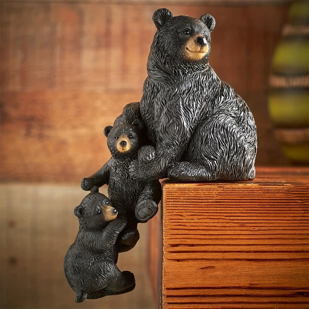 Figurine Animal Bear with Son Resin Craved Modern Multicolor Small Free Stand