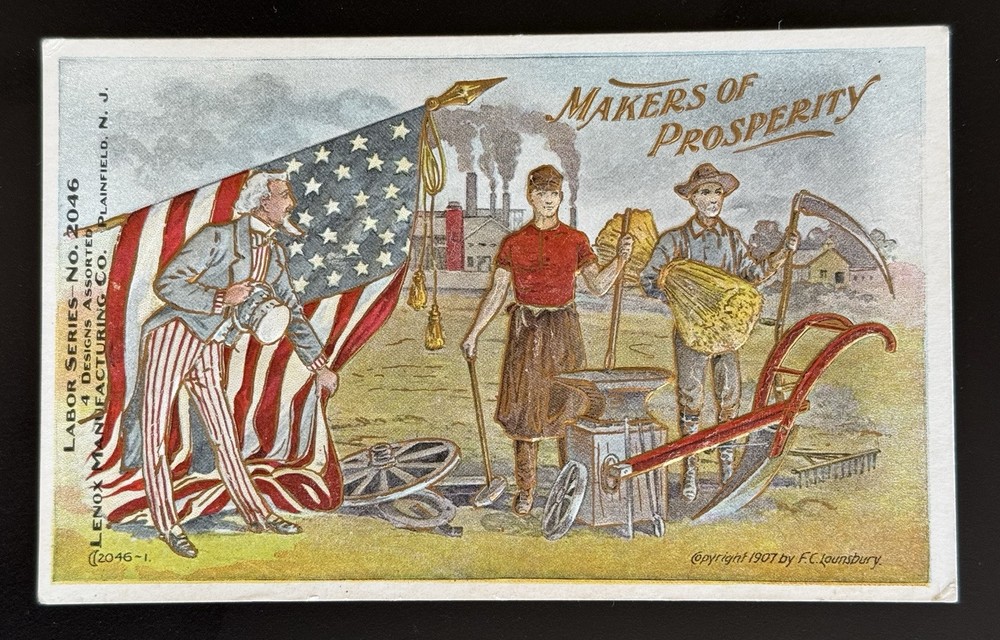 1907 Makers Of Prosperity Uncle Sam Flag Labor Day Lounsbury Embossed Postcard