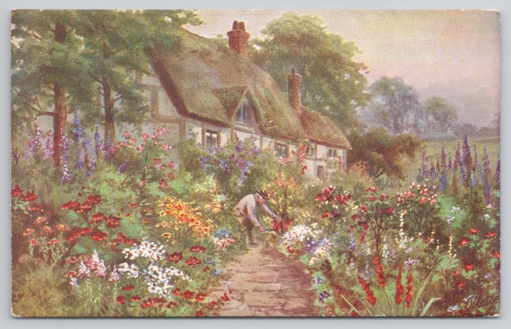 Tuck's Oilette Cottage Gardens Postcard 8463 English Thatched Cottage