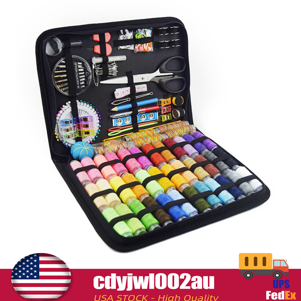 200PCS Portable Sewing Kit Thread Threader Needles Tape Measure Scissor Thimble