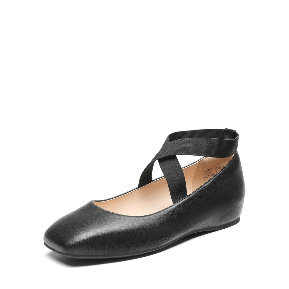 Women Elastic Ankle Strap Square Toe Slip On Casual Ballet Flat Shoes