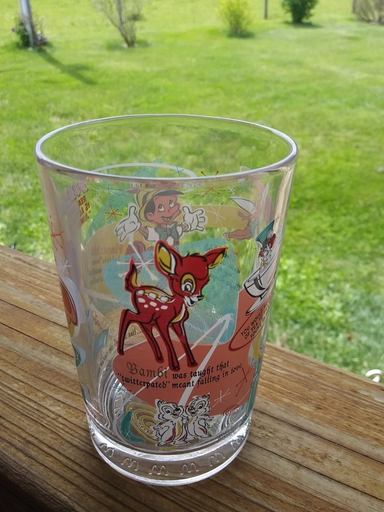 McDonald's Disney Drinking Glass Cup Tumbler 100 Years Of Magic Pinocchio, Bambi