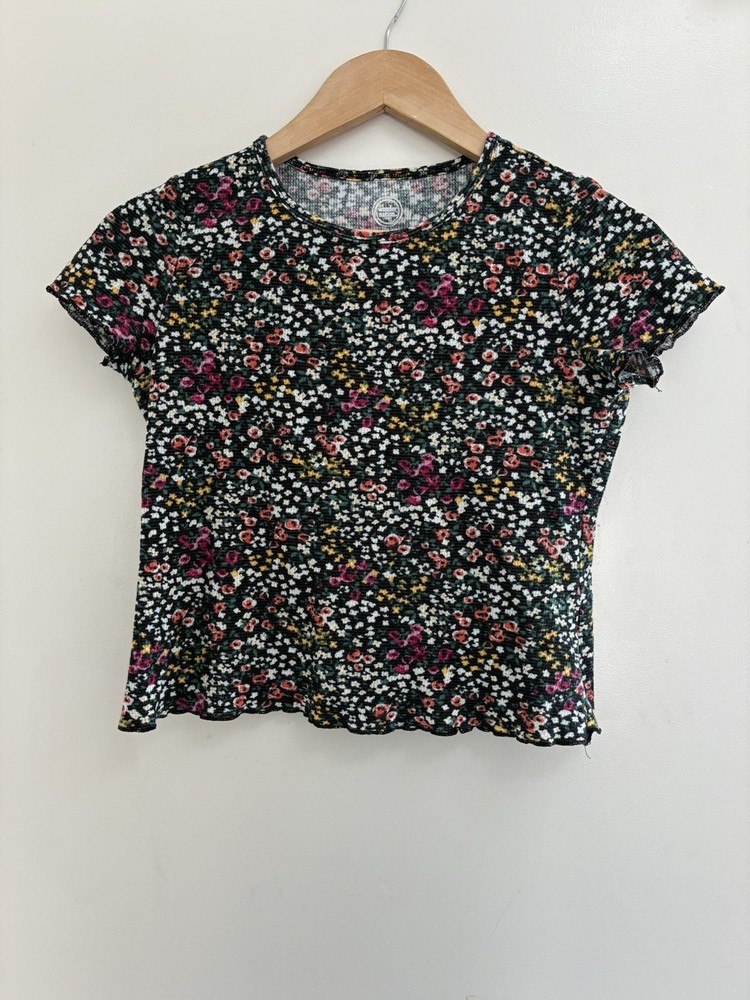 Wonder Nation Kid Girl Floral Cotton Blend Short Sleeve Shirt Multi L 10-12 Plus